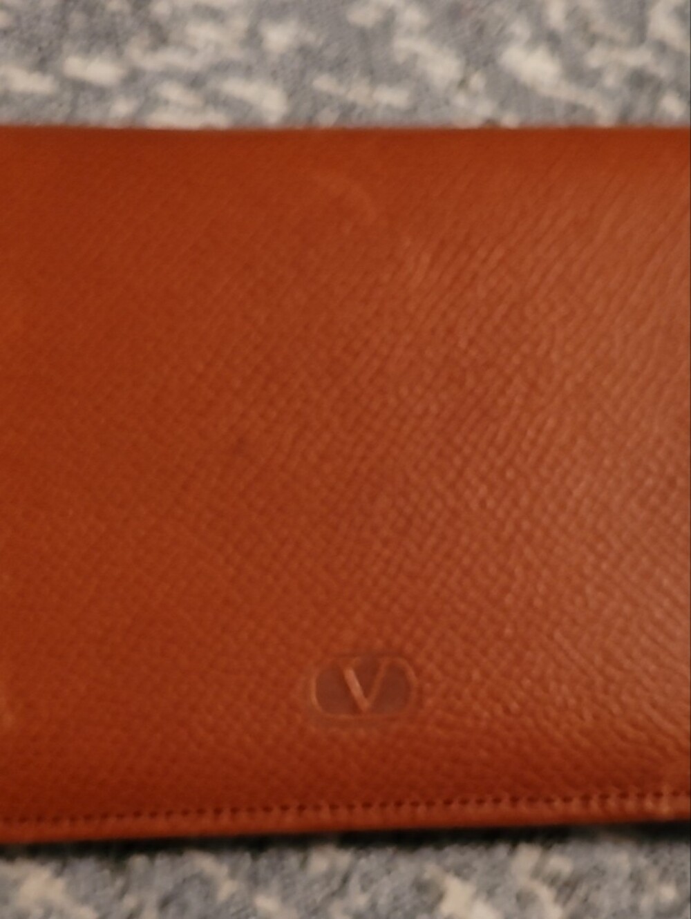 Valentino Garavani Textured Leather Card Wallet in Cognac Brown/Gold accents